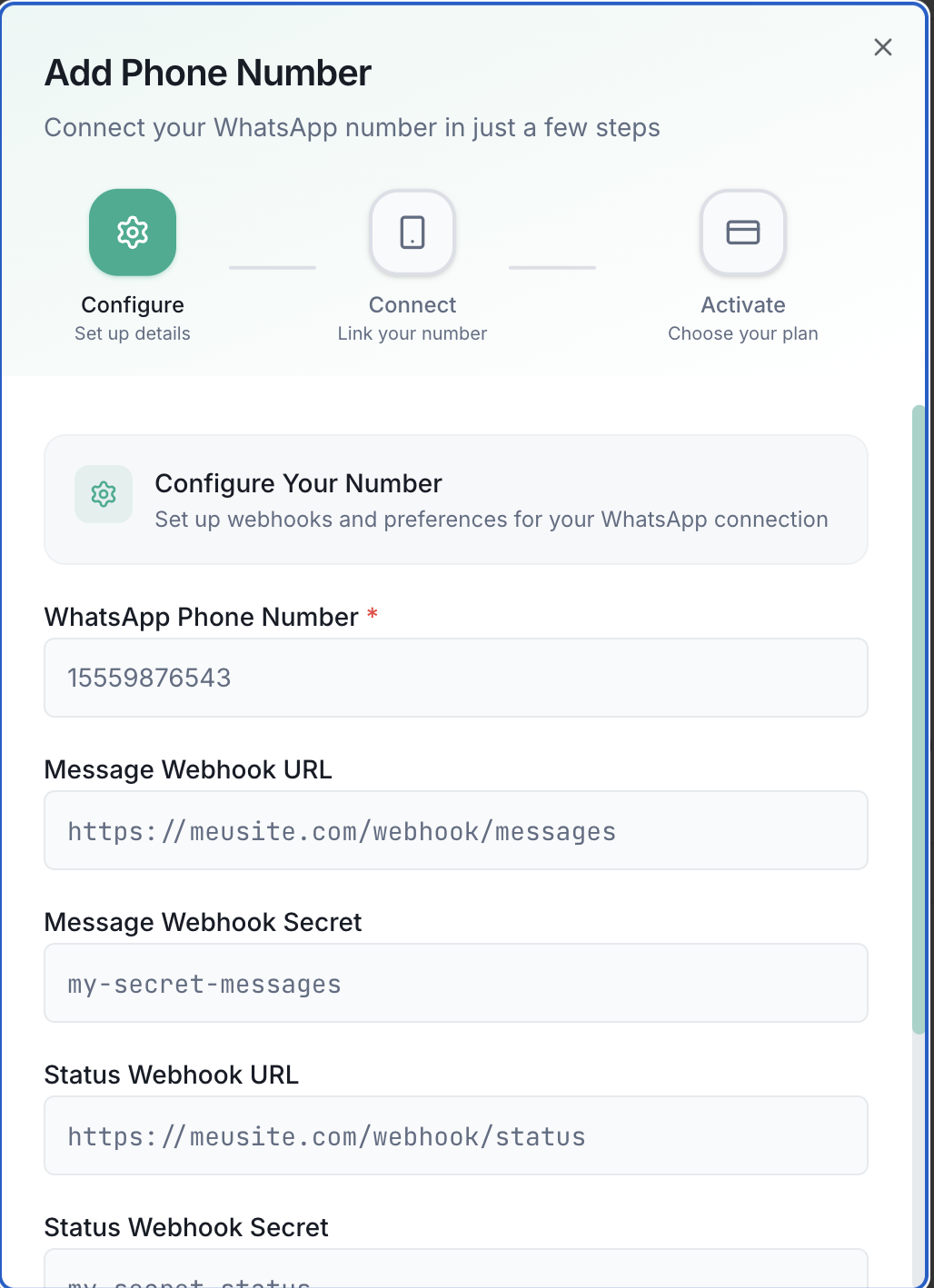 Add Phone Number Modal